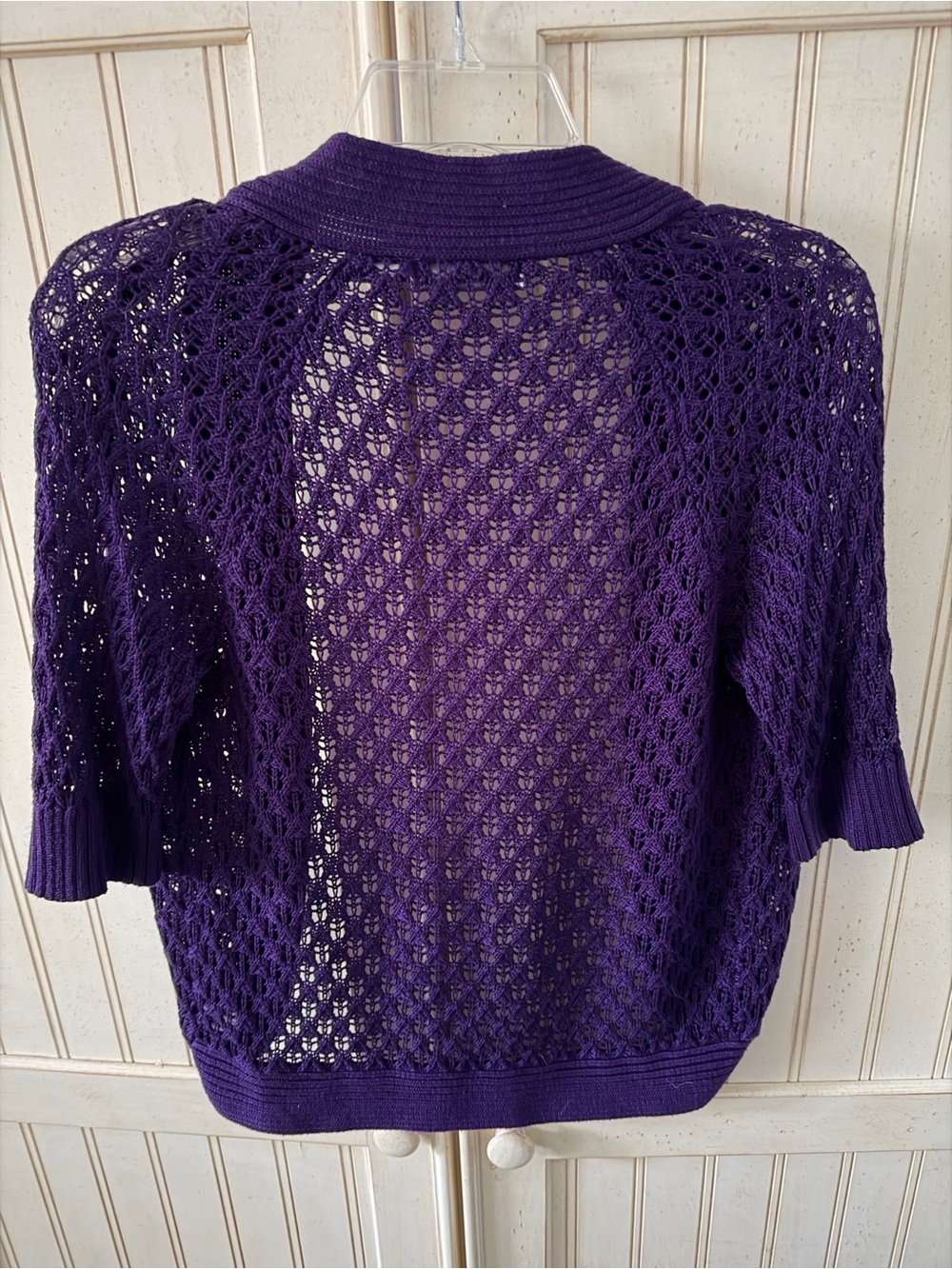 Liz Claiborne Open-Knit Purple Short Sleeve Sweater